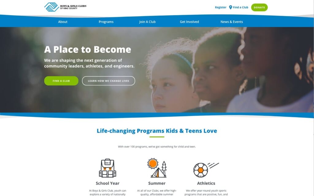 boys & girls club nonprofit website design