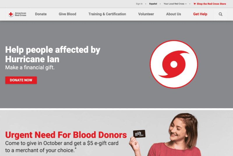 American Red Cross nonprofit website