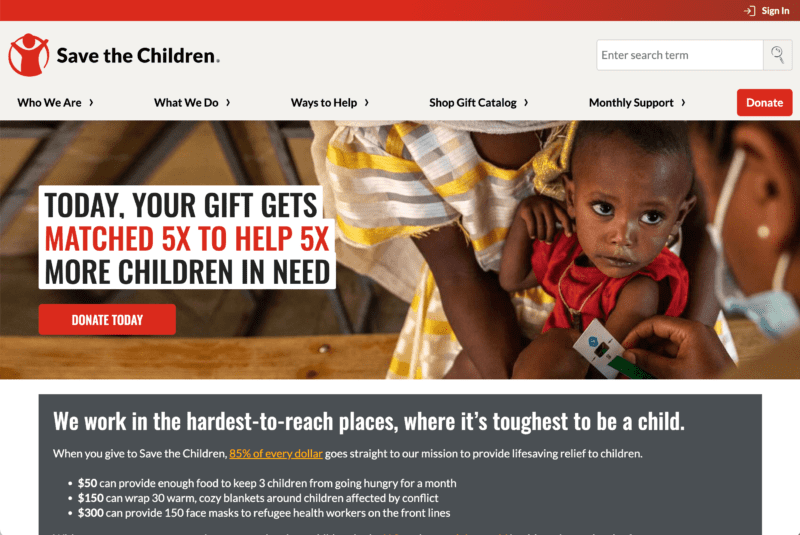 Save the Children nonprofit web design