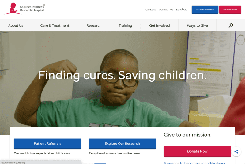 St. Jude Childrens Research Hospital nonprofit website