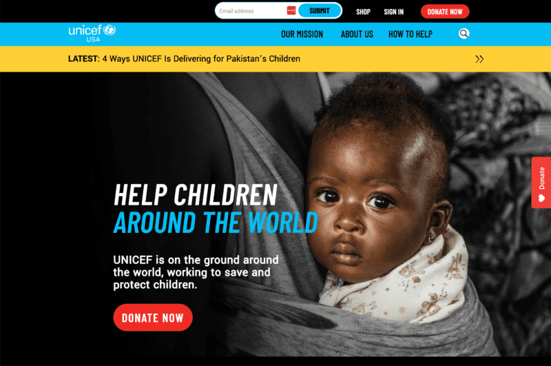 UNICEF USA nonprofit web design