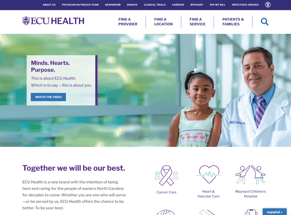 ECU Health medical website medical design