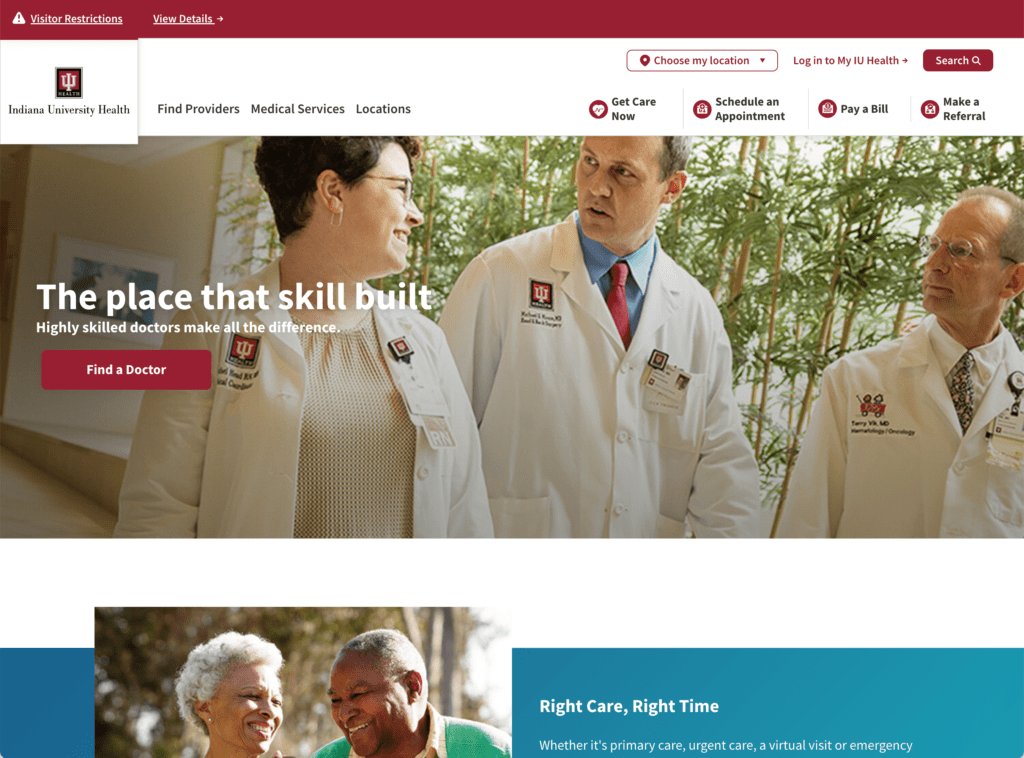 Indiana University Health website medical design