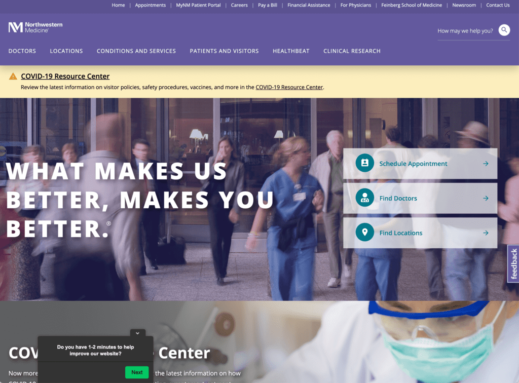 Northwestern Medicine medical website design