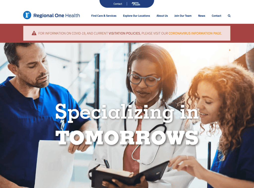 Regional One Health medical website design