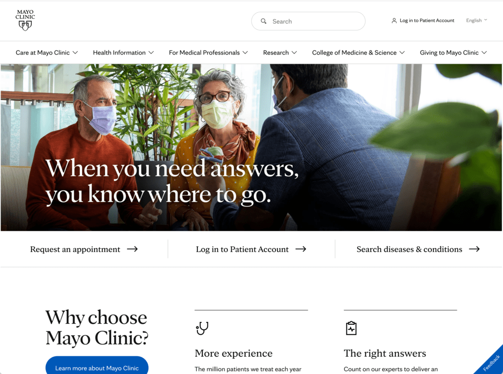 mayo clinic medical website design