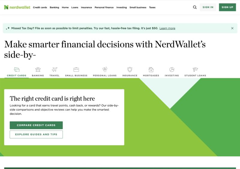 nerdwallet Fintech web design