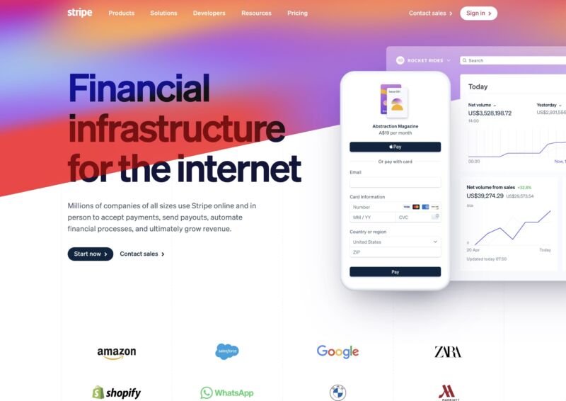 stripe Fintech web design