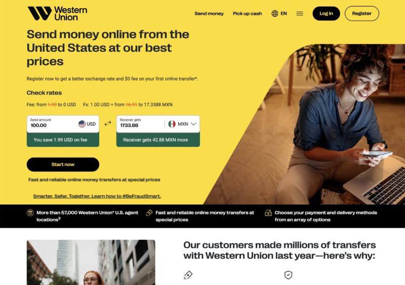 western union Fintech web design